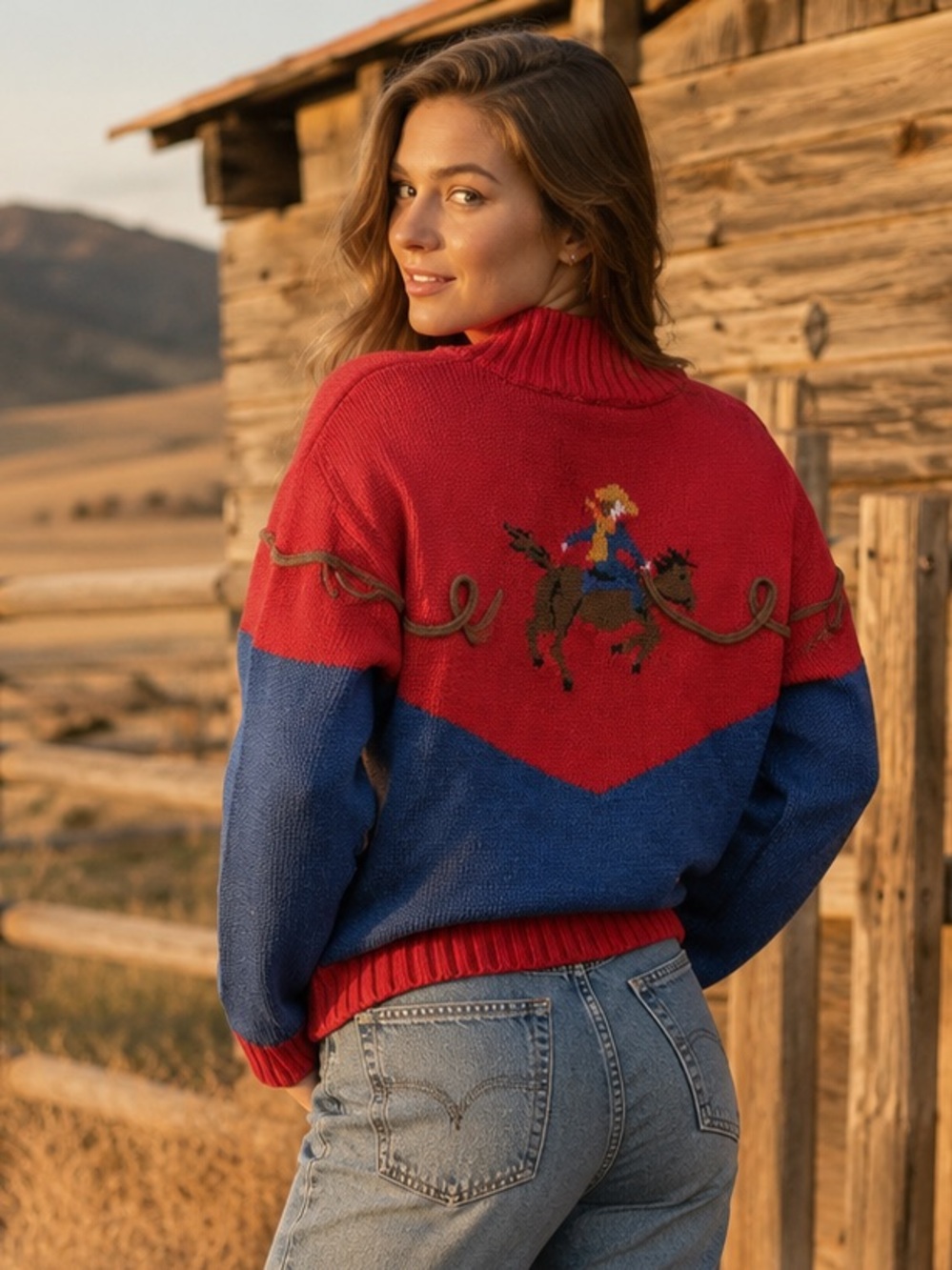 Vintage 90s Nuovo County Seat S Cowboy Horse Western Ramie Cotton Knit Sweater